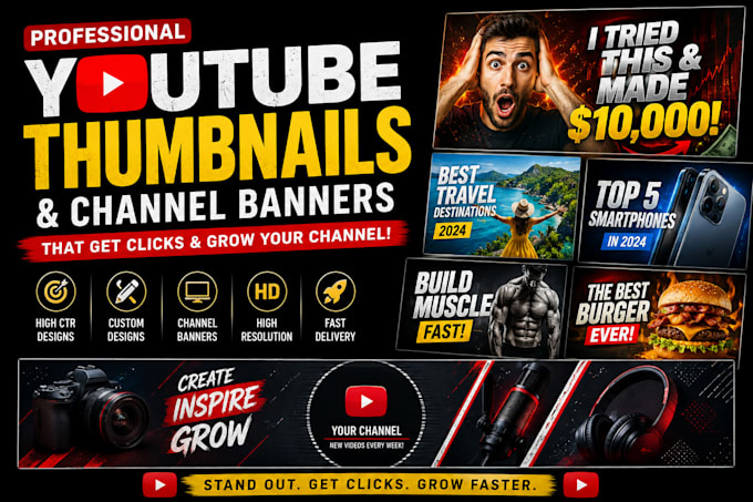 design professional youtube thumbnails and channel banners