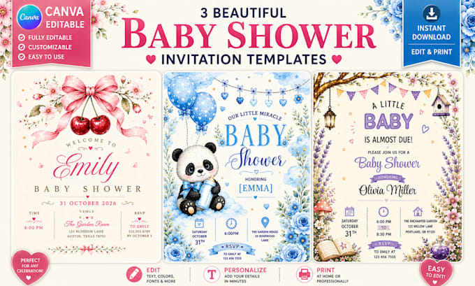 design a canva editable baby shower invitation