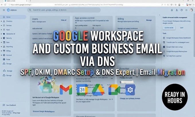 setup google workspace, custom business email and email migration via dns