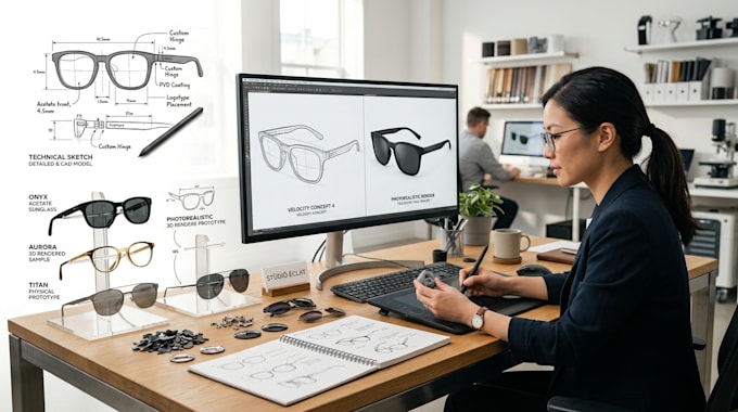 design model and render custom 3d sunglasses and eyewear frames