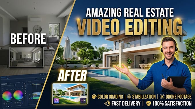 edit cinematic real estate reels and drone videos with motion graphics