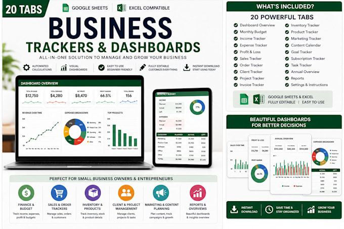 google sheets and excel business trackers dashboards