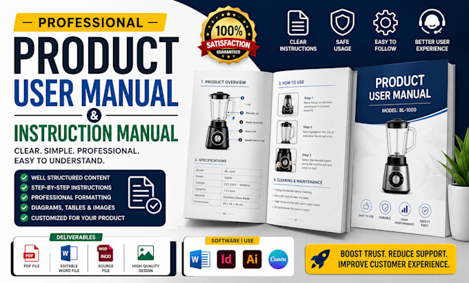 create a professional product user manual and instruction manual