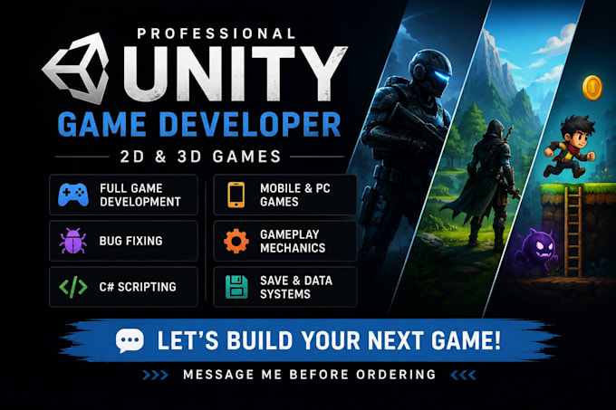 develop a 2d or 3d unity game for PC and mobile