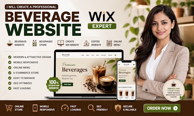 create a professional wix beverage website or beverages store with online menu