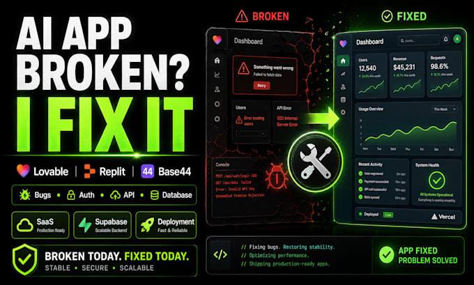 fix lovable replit base44 ai apps and saas