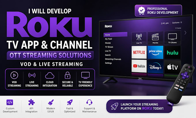 develop roku TV app, roku channel, ott streaming app with vod and live streaming