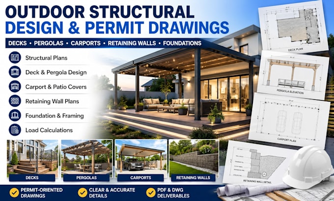 design deck pergola carport structural plans retaining wall permit drawings