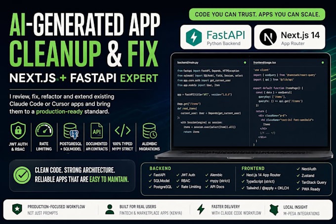 fix and refactor ai generated nextjs fastapi apps
