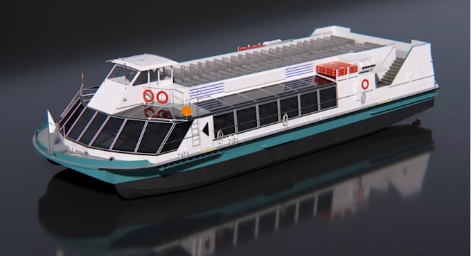 3d ship modeling, electric boat marine powertrain, animate 3d marine engineering
