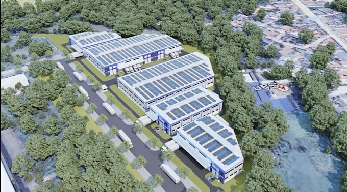 create military equipment storage, warehouse system design, site plan rendering