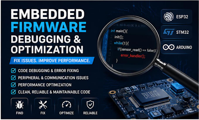 debug and optimize embedded firmware for esp32 stm32 microcontroller and arduino