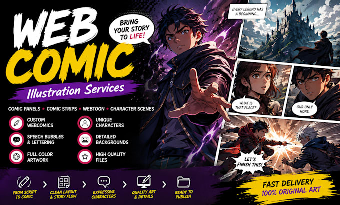 draw webcomic panels, comic strips and cartoon scenes