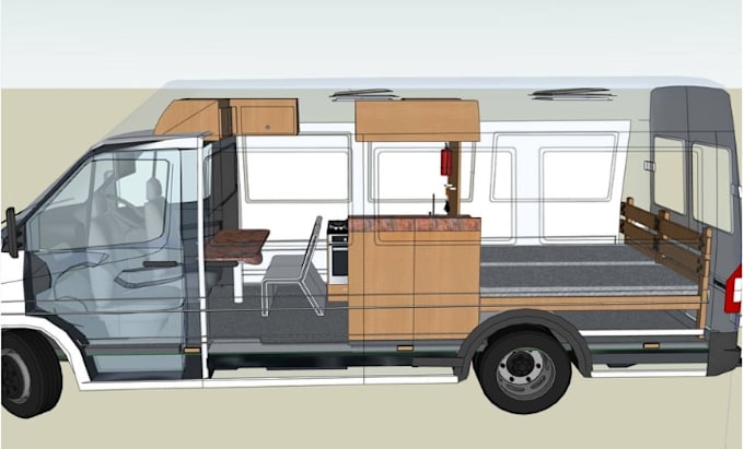 design 3d caravan, camper van, motorhome, rv cabin conversion design