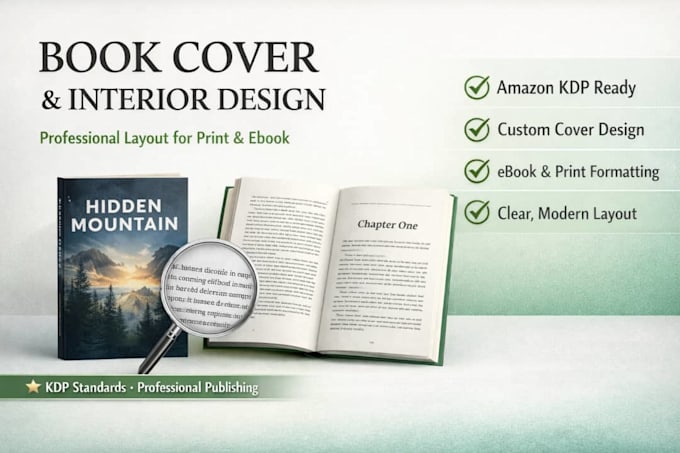 create kindle, paperback book cover design, KDP interior layout with a 3d mockup