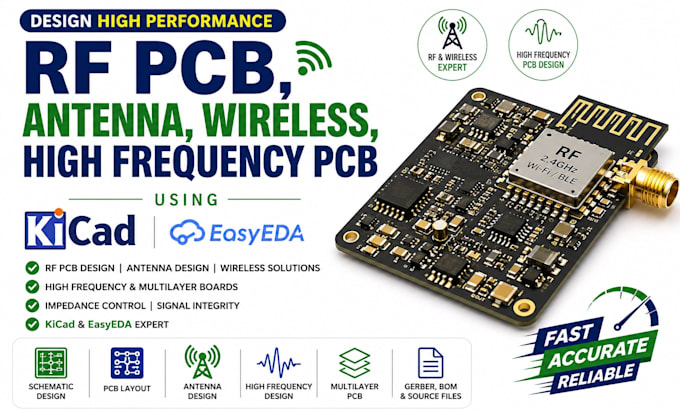 design rf pcb, antenna, wireless, high frequency pcb using kicad and easyeda