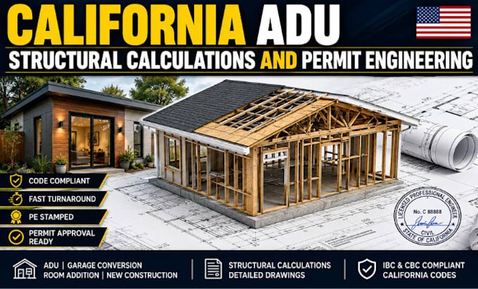 provide california adu structural calculations and permit engineering