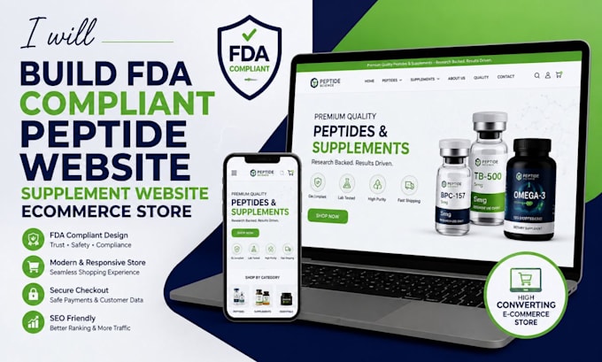 build fda complaint peptide website supplement website ecommerce store