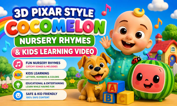 3d pixar style ai animation cocomelon style nursery rhymes kids learning video