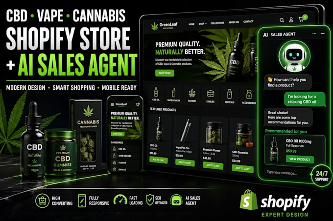 design cbd vape website, ecigarette shopify dropshipping store with ai assistant