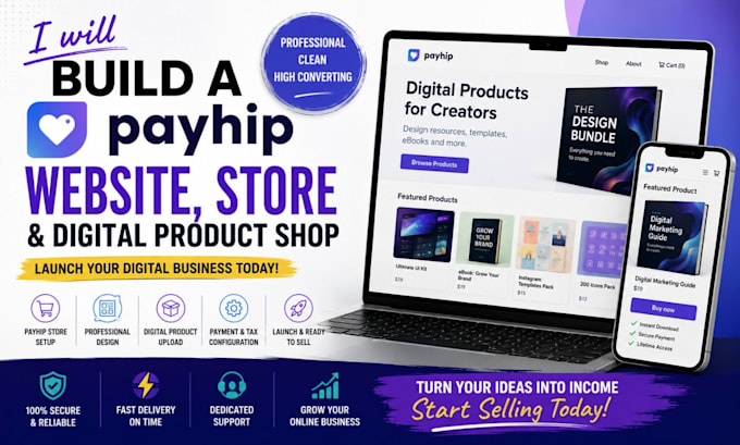 build a payhip website, store and digital product shop