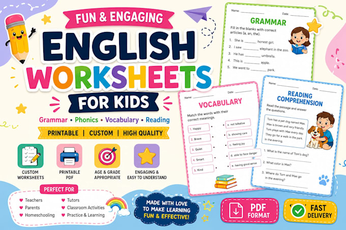 create fun printable english worksheets for kids