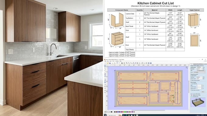 create kitchen cabinet design, cutlist and cnc woodworking files
