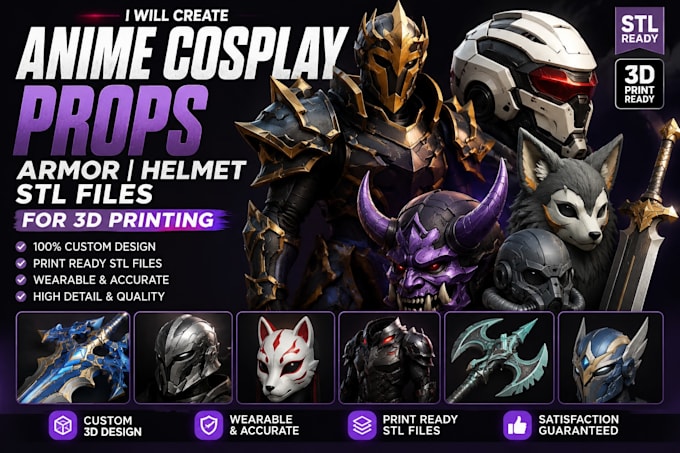create anime cosplay props armor helmet stl files for 3d printing