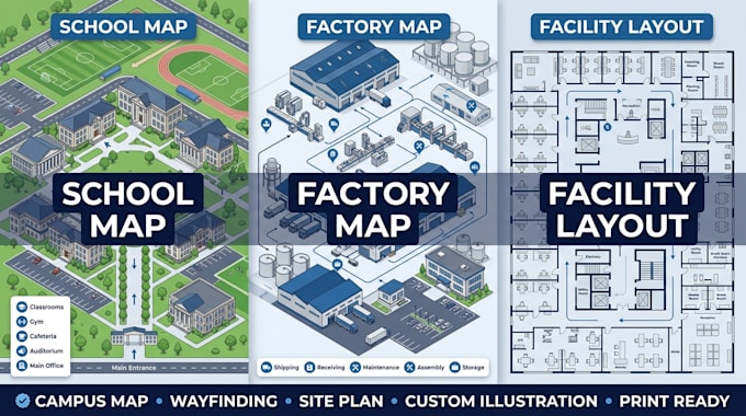 create school map, factory map and facility layout illustration