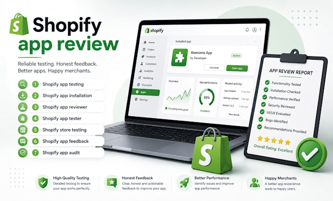 write genuine shopify app reviews, shopify app installation, shopify app testing