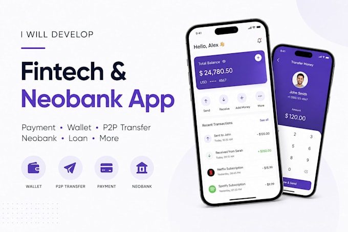 develop a fintech, neobank, payment, wallet, p2p app