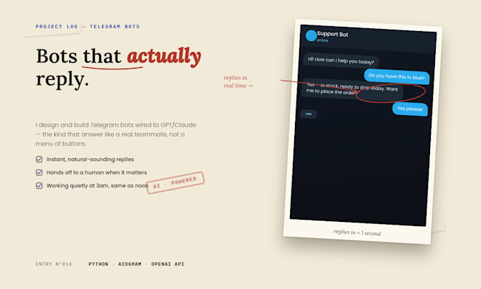 web developer, telegram bot developer