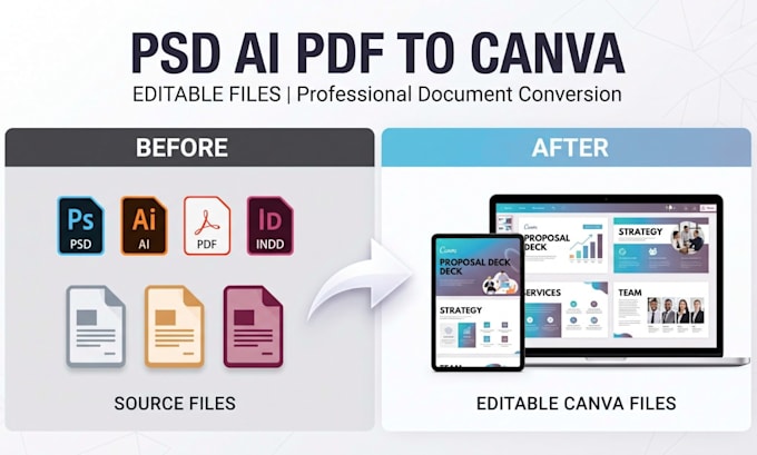 professionally convert 3 PSD ai PDF files to editable canva