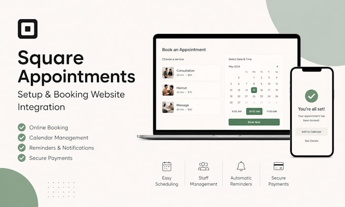 setup square appointments and design booking website integration for salon