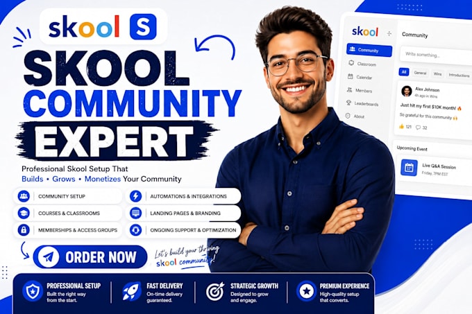 setup skool community, skool online course skool membership