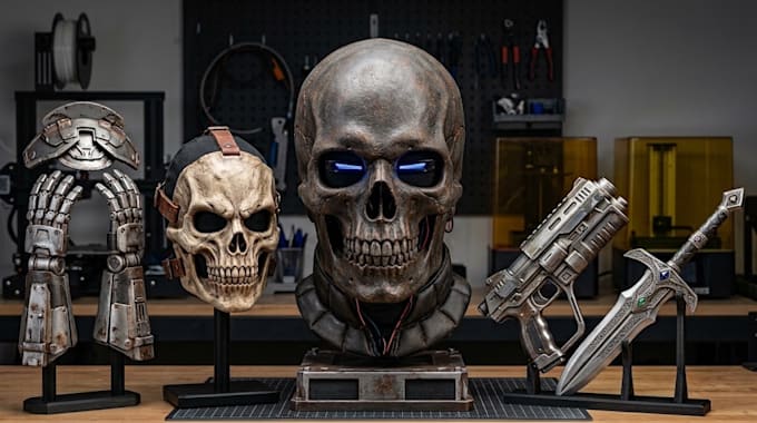 design custom halloween horror mask skull helmet and cosplay props stl