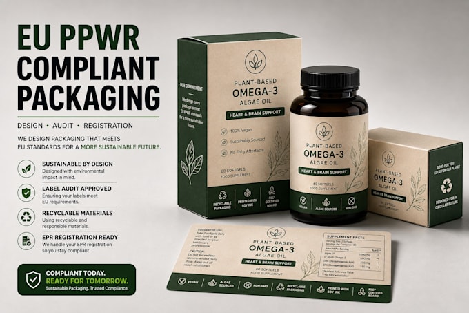 design or redesign print ready eu ppwr aware box, label packaging and tape