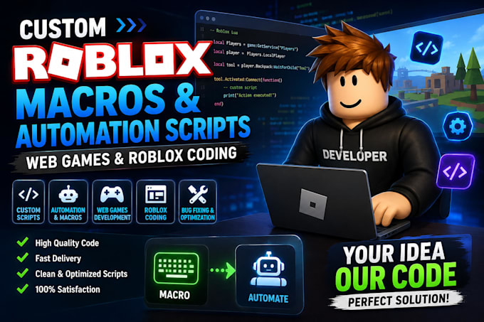 create custom roblox macros, automation scripts, web games and roblox coding