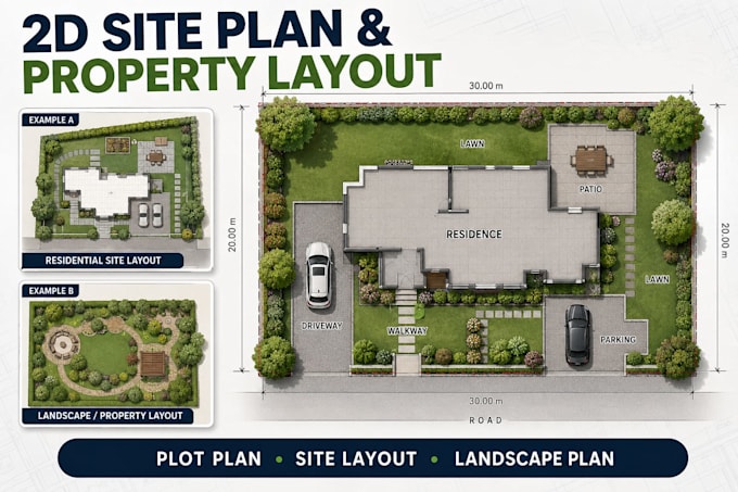 draft 2d site plans, property layouts, plot plans and landscape site plans