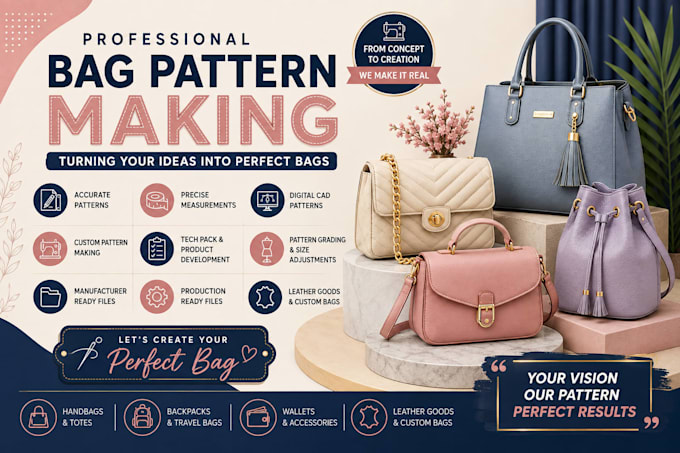 create digital leather handbag backpack totes bag sewing pattern and tech pack