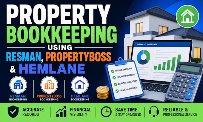 provide professional property bookkeeping using resman, propertyboss and hemlane