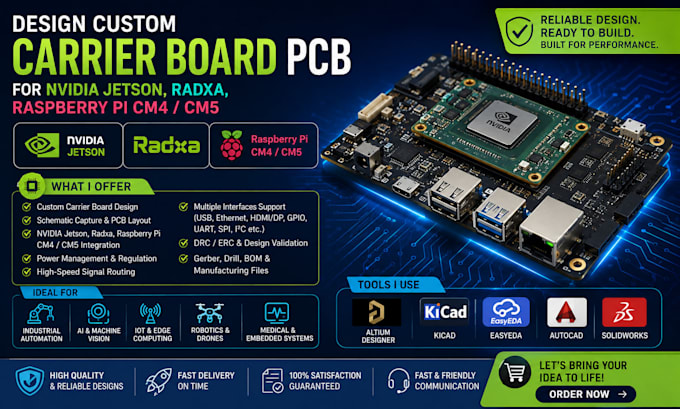 design custom carrier board pcb for nvidia jetson, radxa, raspberry pi cm4 cm5