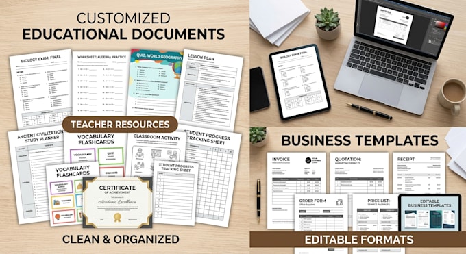 design engaging worksheets, forms, business documents and editable templates