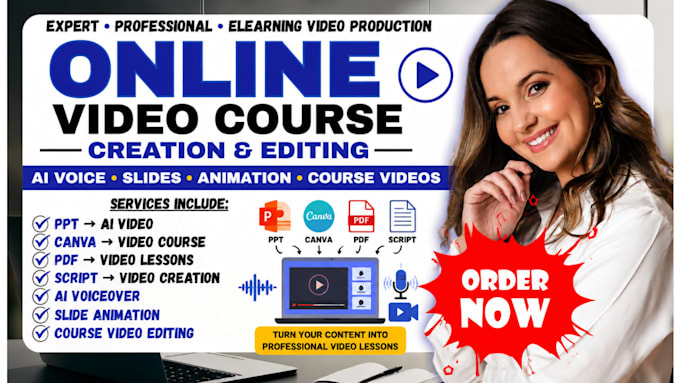 turn course content, slides, recordings into professional elearning video lesson