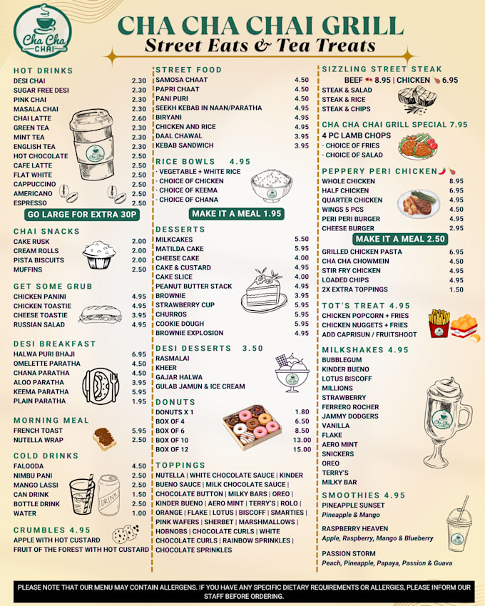 design a professional restaurant food menu