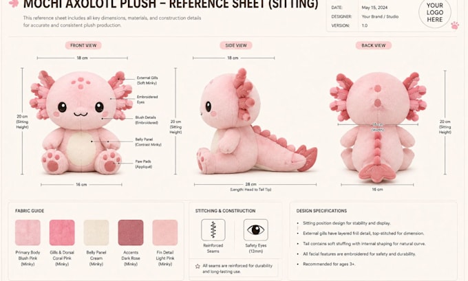design a custom plush reference sheet for labubu mascot plushie concept art