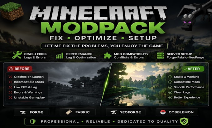 fix, optimize your minecraft modpack forge fabric neoforge cobblemon server