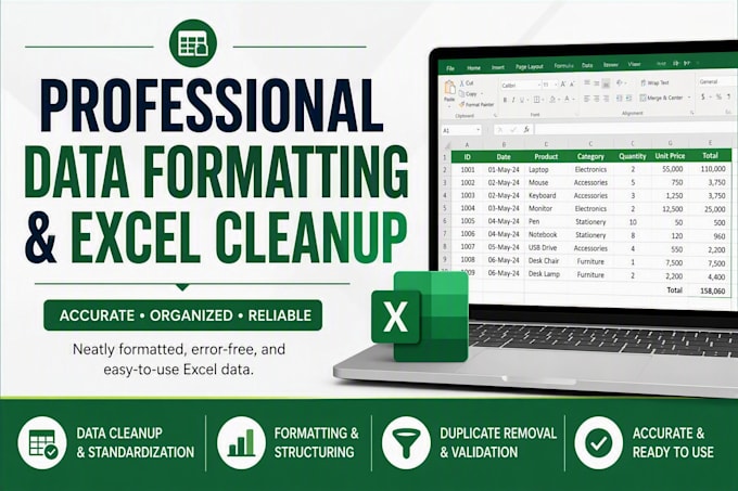 do professional data formatting, excel cleanup and spreadsheet formatting