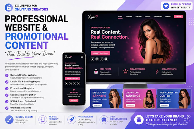 create a professional website and marketing materials for onlyfans creators