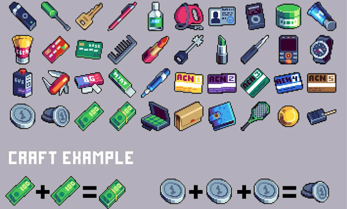 create pixel art icons, items object, logo, UI, textures for games and minecraft